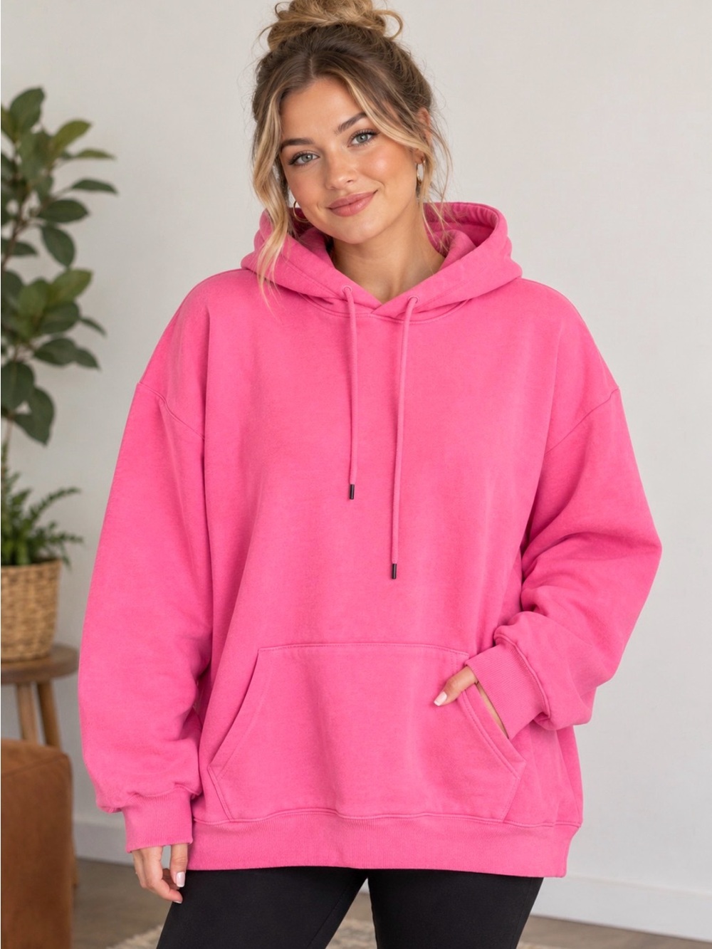 Vibrant Pink Oversized Hoodie Size L Streetwear Comfy Athleisure